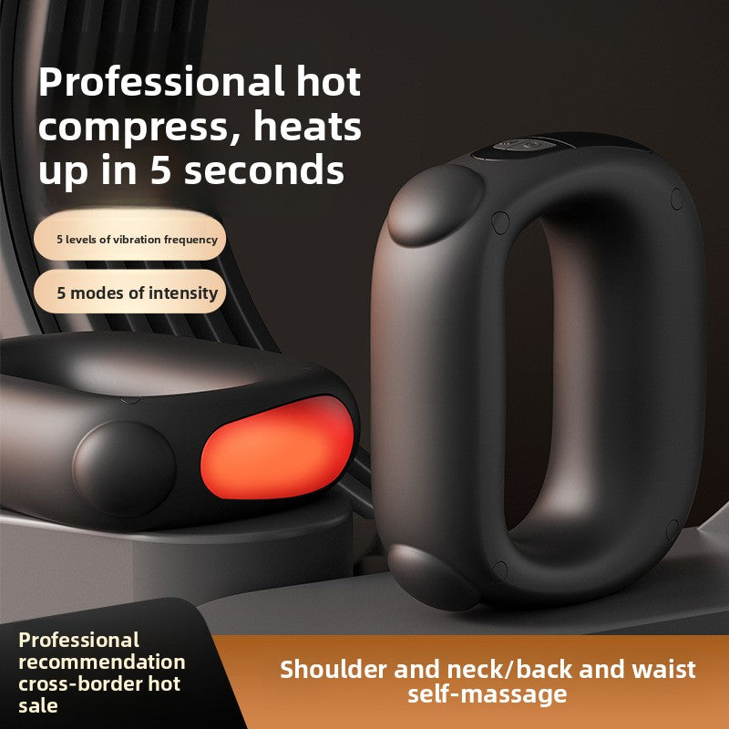 Blue Portable Fascia Massage Ring Vibration Massager with Heat and LED Display for Muscle Relaxation and Body Shaping