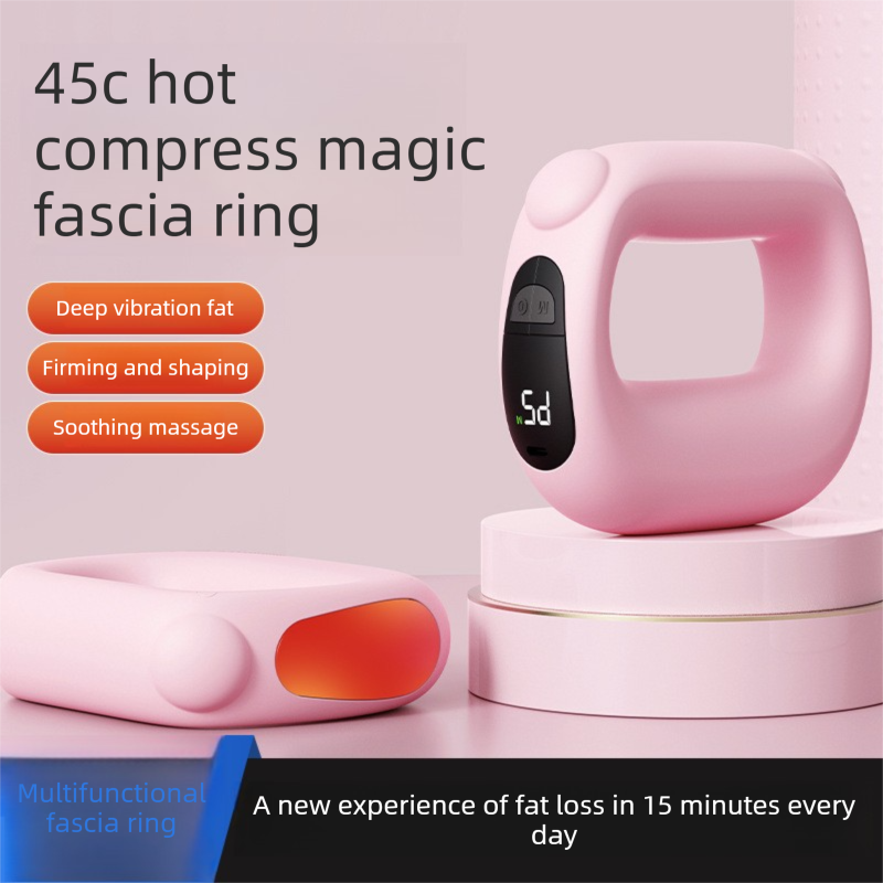 Black Portable Fascia Massage Ring Vibration Massager with Heat and LED Display for Muscle Relaxation and Body Shaping