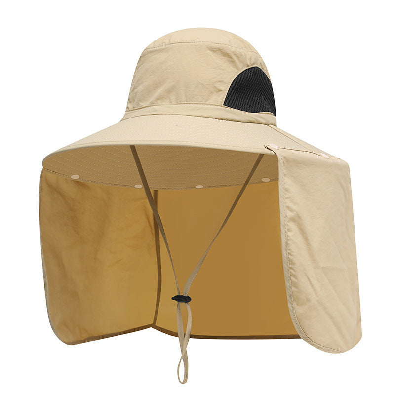 Khaki UPF 50+ Sun Protection Fishing Hat Wide Brim Neck Flap Quick Dry Bucket Hat for Outdoor Hiking and Gardening