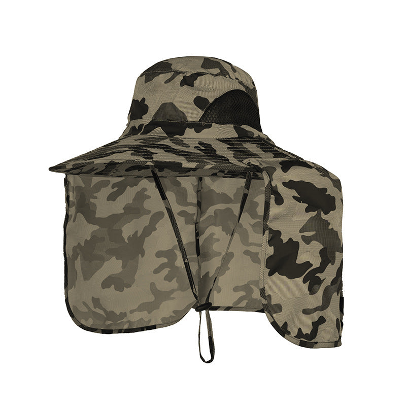 Camouflage khaki UPF 50+ Sun Protection Fishing Hat Wide Brim Neck Flap Quick Dry Bucket Hat for Outdoor Hiking and Gardening