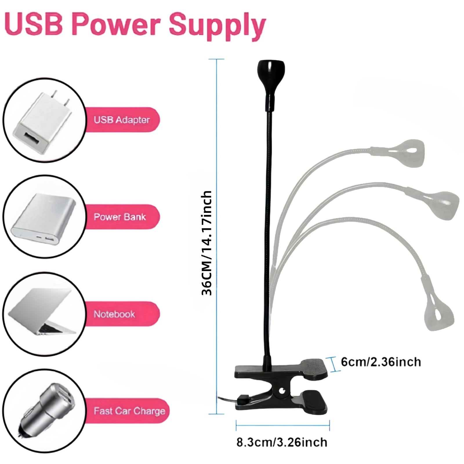 White 3W UV LED Gel Nail Curing Lamp Clip On Flexible Gooseneck Light 4 Brightness Levels for Gel Polish and Resin Curing