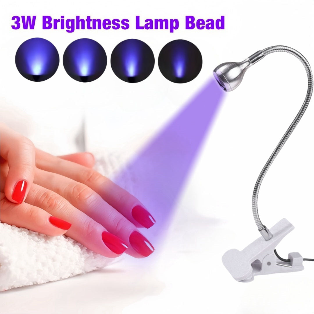 Silver 3W UV LED Gel Nail Curing Lamp Clip On Flexible Gooseneck Light 4 Brightness Levels for Gel Polish and Resin Curing