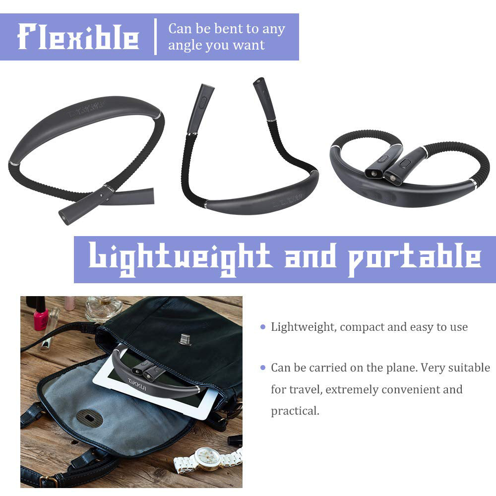Grey Hands-Free USB Rechargeable Neck Reading Light 3 Colour Modes Flexible LED Book Lamp for Night Reading Knitting Repairing