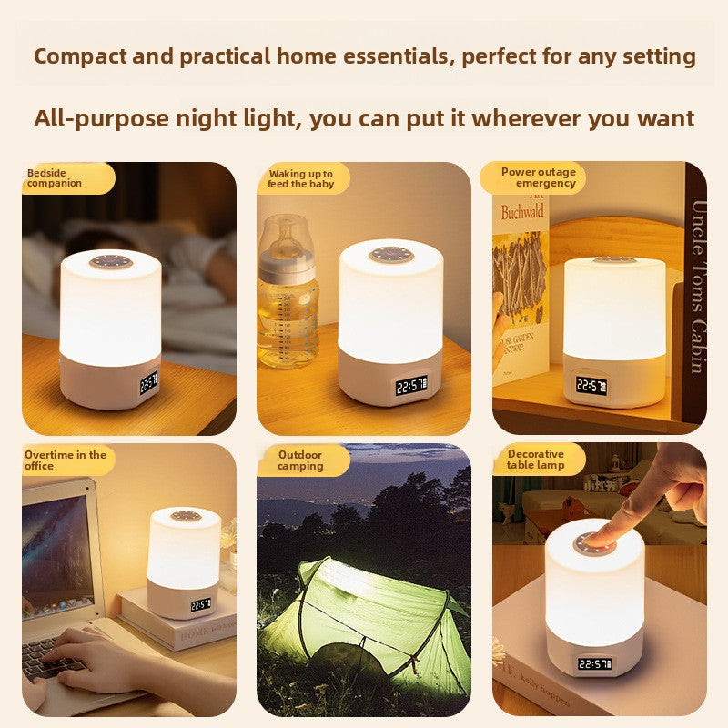 White Rechargeable LED Night Light with Remote Control Digital Clock Display 3 Color Modes Stepless Dimming Bedside Lamp for Nursing Camping Australia