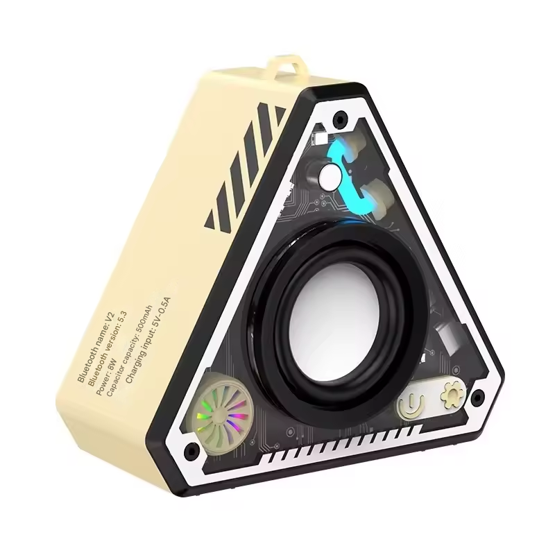 Beige Portable Bluetooth Speaker Mini Mecha Design 360 Surround Sound Transparent RGB Lights 5W Bass Subwoofer for Outdoor Camping and Australian Desktop Decor
