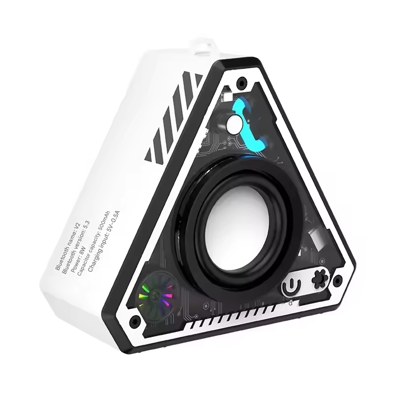 White Portable Bluetooth Speaker Mini Mecha Design 360 Surround Sound Transparent RGB Lights 5W Bass Subwoofer for Outdoor Camping and Australian Desktop Decor