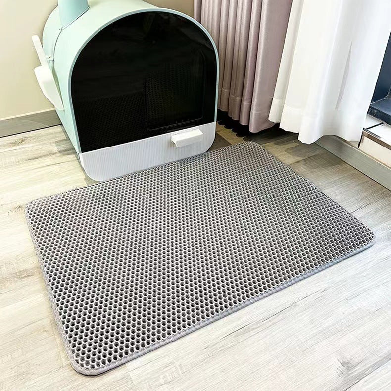 2-PCS Grey Double Layer Cat Litter Mat Honeycomb Design Waterproof EVA Trapping Mat for Litter Box Tracking Control 40x50cm Easy Clean Australian Pet Supplies