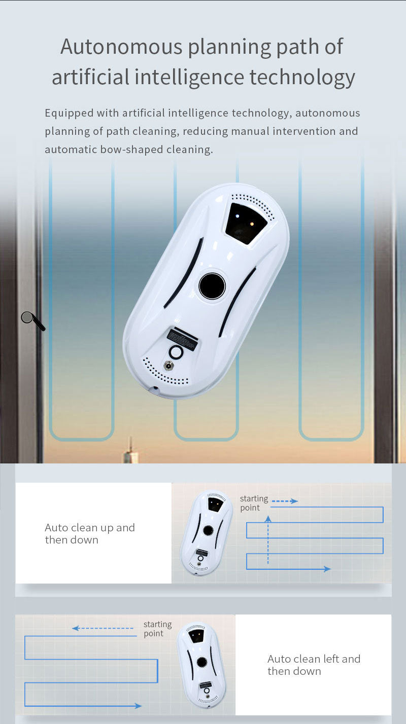 Smart Robot Window Cleaner - Automatic Glass Cleaning Washer with Remote Control - 2800Pa Suction & UPS Safety System - Includes 10 Microfibre Pads