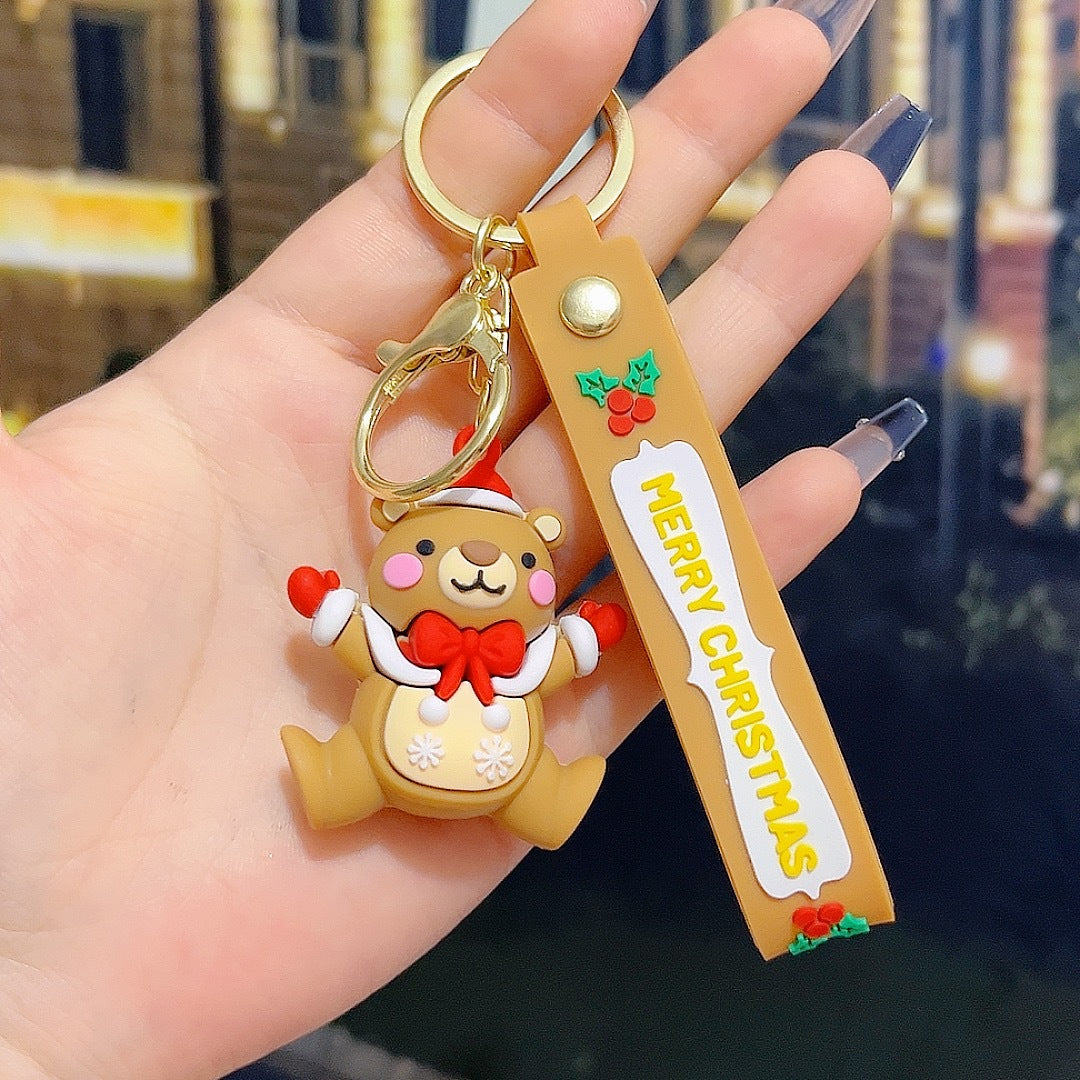 5 PCS Christmas Silicone Keychain Cute 3D Reindeer Penguin Tree Designs Bag Charm Keyring