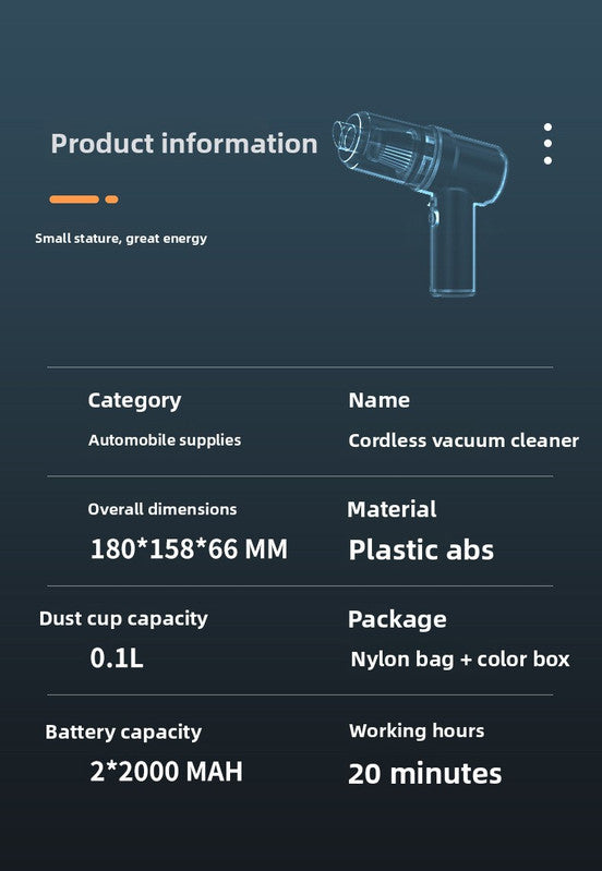 Cordless Handheld Car Vacuum Cleaner 2-in-1 Air Duster Blower 120W High Power Portable Mini Detailer for Auto Home Office Morant Blue