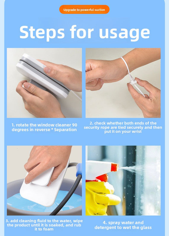 Magnetic Double Sided Window Cleaner for 18-30mm Double Glazed Glass High Rise Safety Wiper Tool White