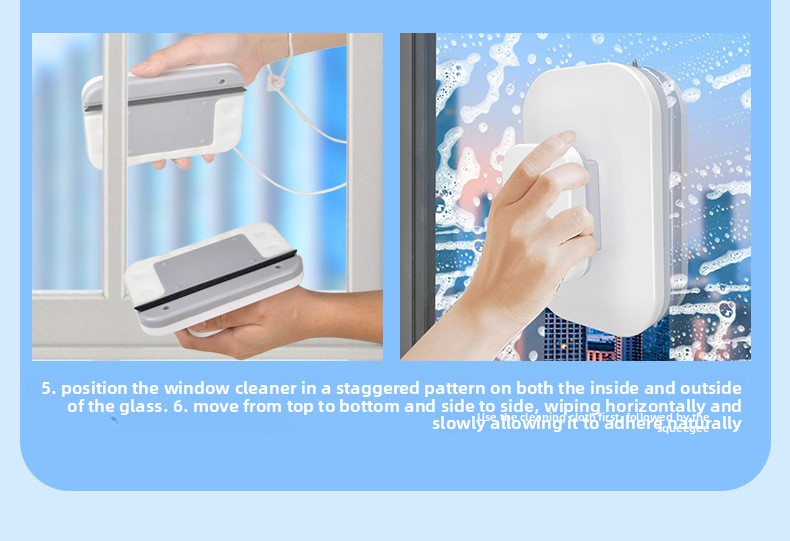 Magnetic Double Sided Window Cleaner for 18-30mm Double Glazed Glass High Rise Safety Wiper Tool White