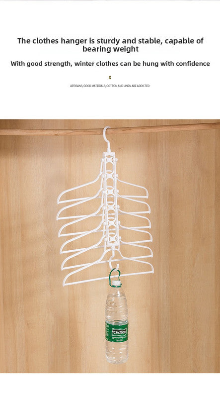 2-SET Space-Saving 6-in-1 Foldable Hanger Set Multi-Functional Closet Organizer Clothes Drying Rack with Pant Clips (White & White Clip Upgrade Edition) Ideal for Homes and Dorm Rooms