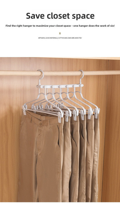 2-SET Space-Saving 6-in-1 Foldable Hanger Set Multi-Functional Closet Organizer Clothes Drying Rack with Pant Clips (White & White Clip Upgrade Edition) Ideal for Homes and Dorm Rooms