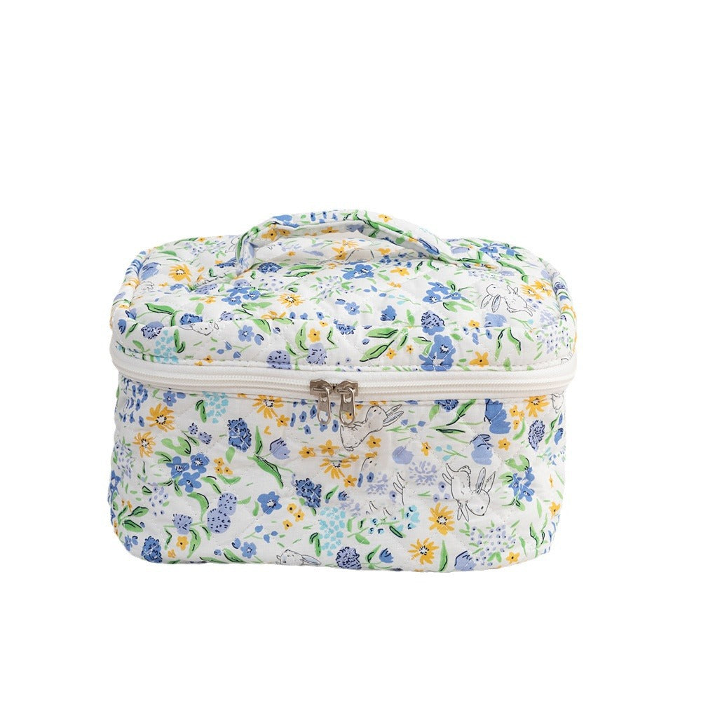 3SET Quilted Floral Makeup Bag Collection Cute Rabbit Pattern Cosmetic Pouch &Travel Toiletry Organizer & Pencil Case for School and Home