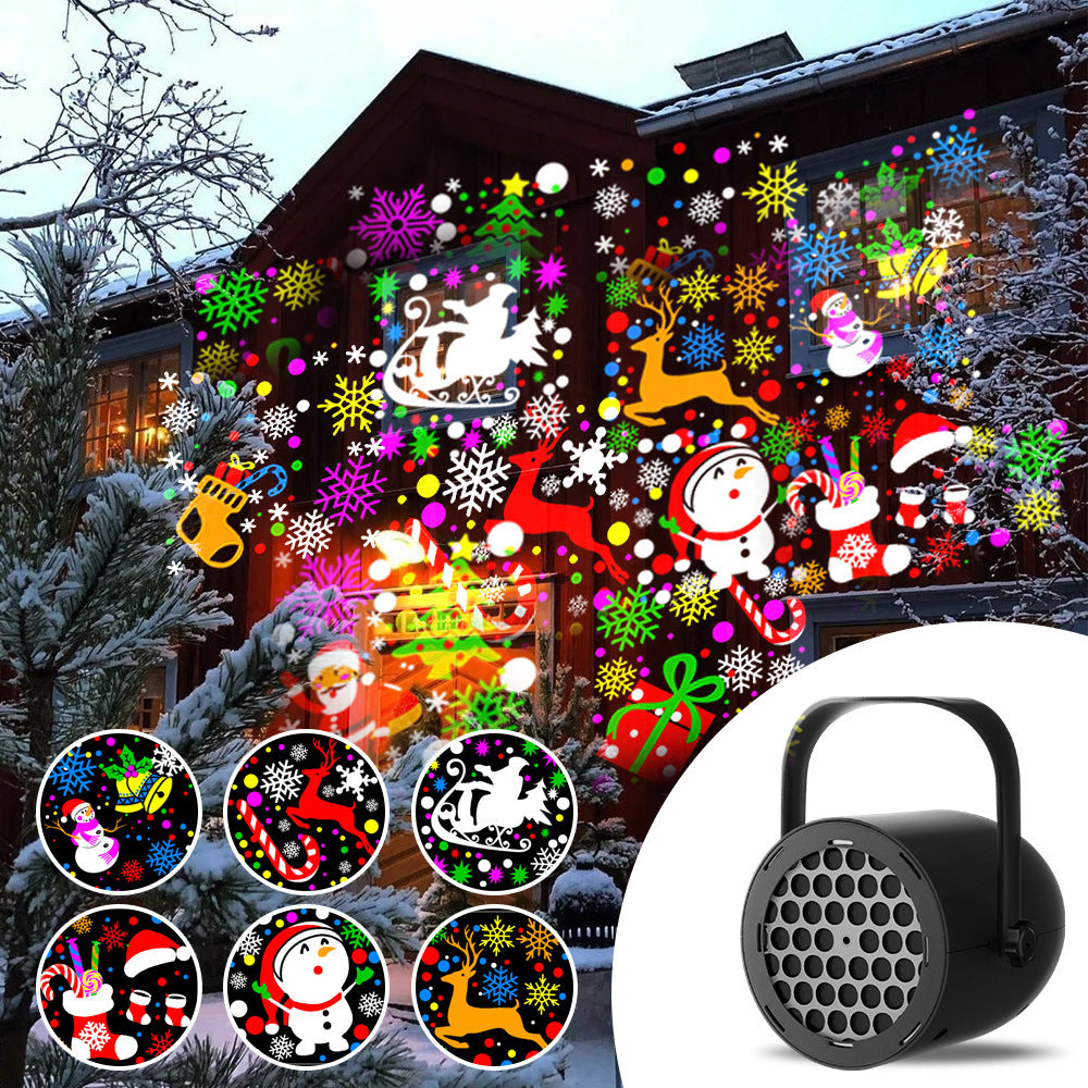 Black Christmas LED Projector Light Portable USB Holiday Atmosphere Lamp with 360 Degree Rotating Stand for Indoor Home and Party Decoration Santa Snowman Patterns