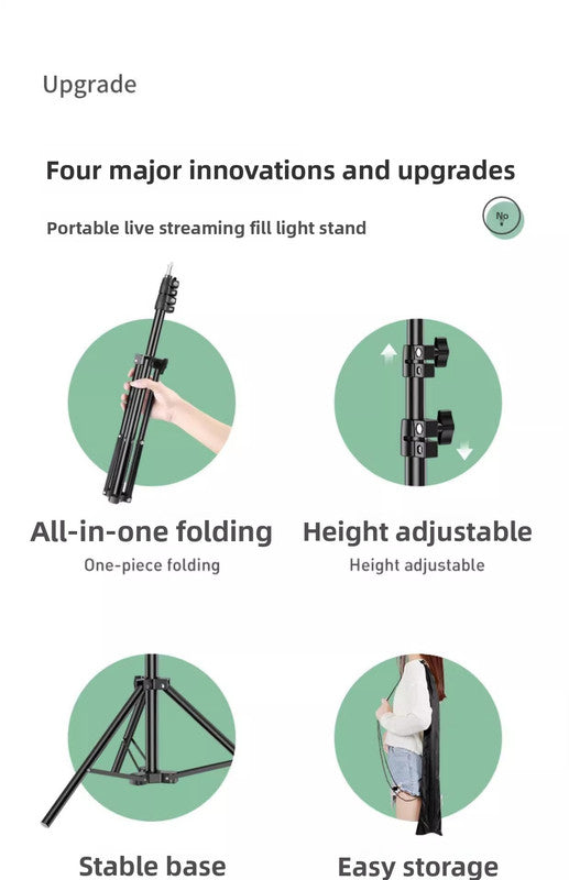 2.4m Black Tripod Stand with Phone Holder Adjustable Floor Stand for Live Streaming Vlogging Overhead Video Recording Makeup Kit with Carry Bag