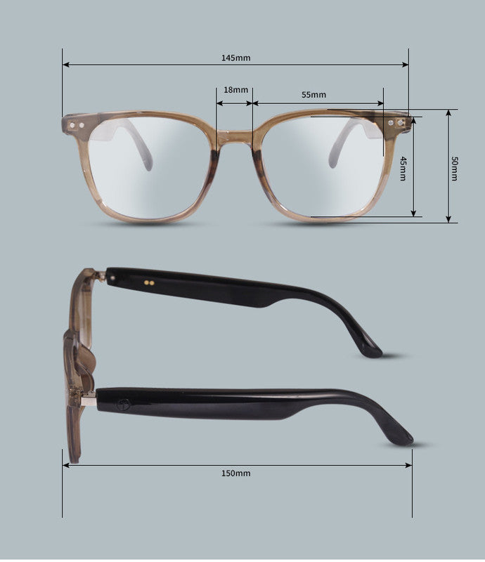 Coffee brown Smart Audio Glasses with Photochromic Anti-Blue Light Lenses Open-Ear Bluetooth 5.4 Headset Hands-Free Calling & Music