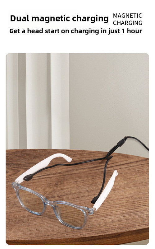 Blue Smart Audio Glasses with Photochromic Anti-Blue Light Lenses Open-Ear Bluetooth 5.4 Headset Hands-Free Calling & Music