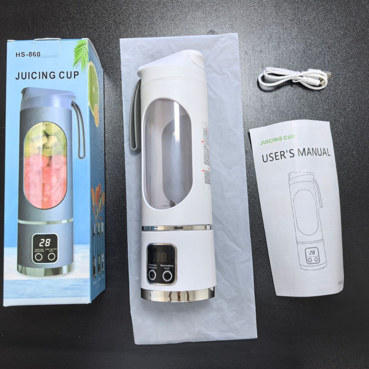 Portable Blender USB Rechargeable Juicer Cup Personal Smoothie Maker with Digital Display and Stainless Steel Blades White Ideal for Travel Gym and Office