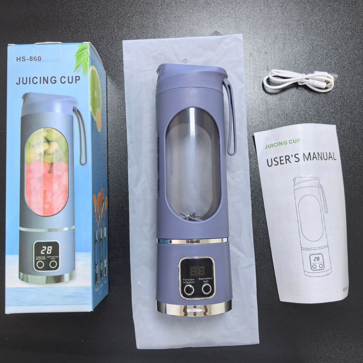 Portable Blender USB Rechargeable Juicer Cup Personal Smoothie Maker with Digital Display and Stainless Steel Blades Purple Ideal for Travel Gym and Office