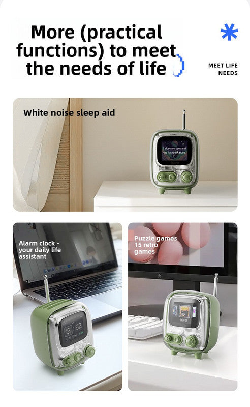 Pink Retro Pixel Art Bluetooth Speaker Smart Desktop Audio with LED Display DIY Animation Alarm Clock and Mini Games