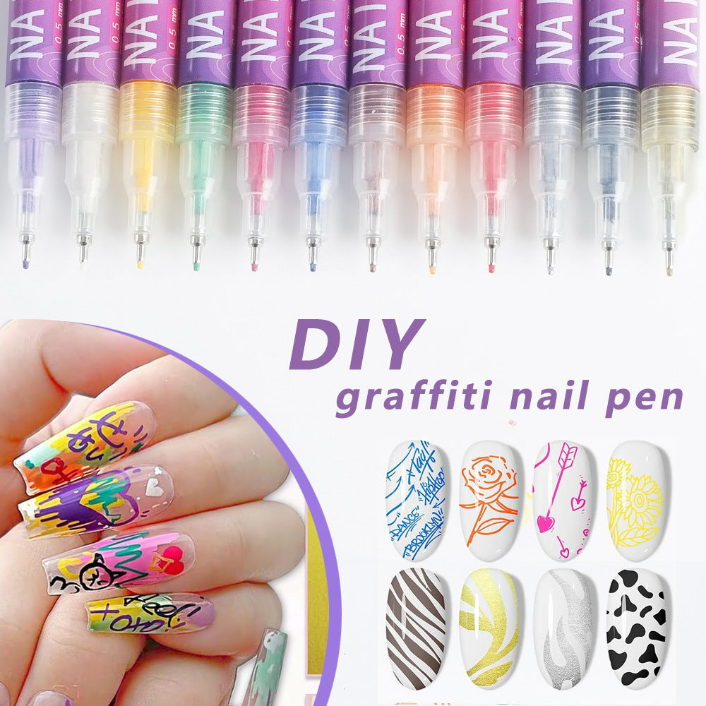 12 Piece Nail Art Graffiti Pen Set Acrylic Fine Tip Paint Markers for DIY Manicure & Salon Designs Waterproof Quick Dry