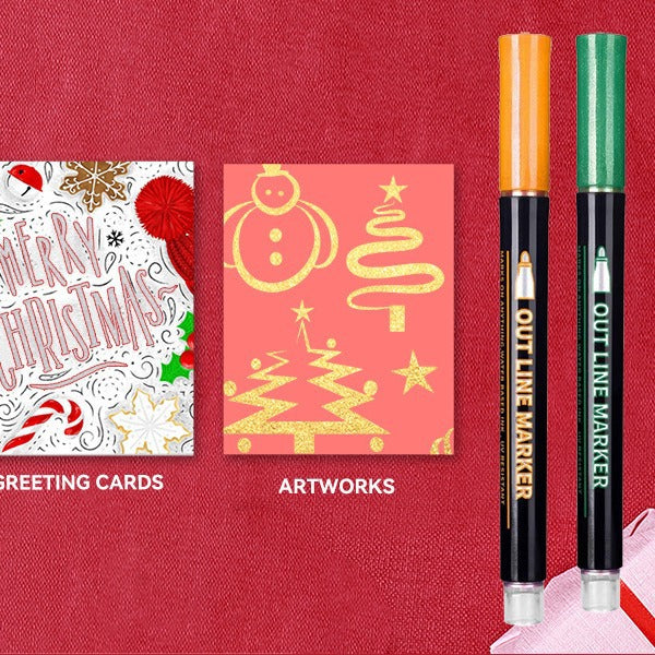 24 Piece Double Line Outline Pen Set Glitter Paint Markers 12 Colors Self-Outline Metallic Shimmer Pens for DIY Crafts Cards