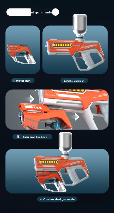 2-in-1 Electric Water Gun Automatic Squirt Blaster Set Detachable Mini Pistol High Capacity Summer Pool Toy Orange White