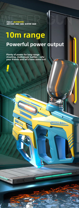 2-in-1 Electric Water Gun Automatic Squirt Blaster Set Detachable Mini Pistol High Capacity Summer Pool Toy Blue Yellow