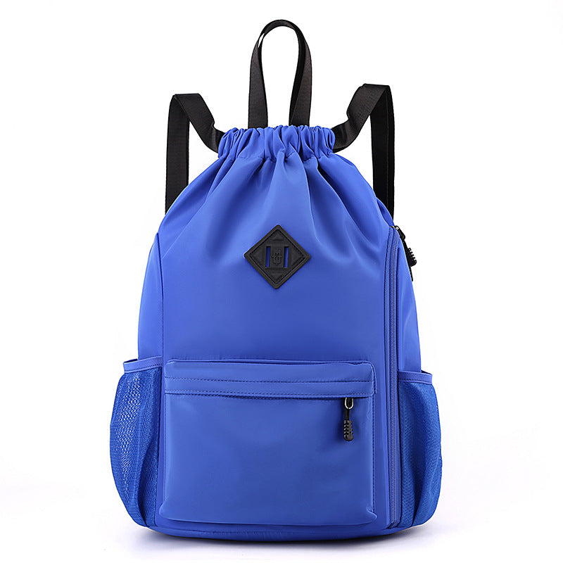 Large Drawstring Backpack Waterproof Gym Bag Lightweight Sports Sackpack with Zipper Pockets for Travel and Swimming Royal Blue