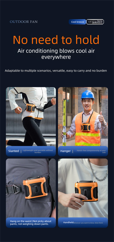 Waist Clip Fan 6000mAh Rechargeable Portable Personal Fan with Dual Outlet 13500RPM High Speed Airflow for Outdoor Work Green