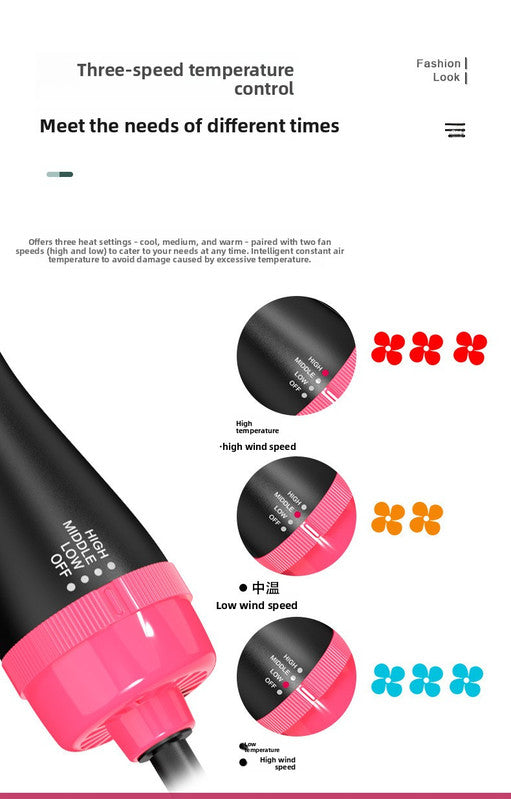 3-in-1 Hot Air Brush & Volumiser Hair Dryer Styler 1000W Ceramic Negative Ion Blowout Brush for Straightening and Curling Purple AU Plug