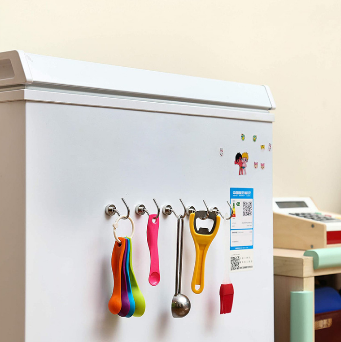 Neodymium Magnetic Hooks 25mm Base Large Open Mouth Hanger Heavy Duty Magnet for Fridge Kitchen BBQ Grill Utensils and Keys Silver