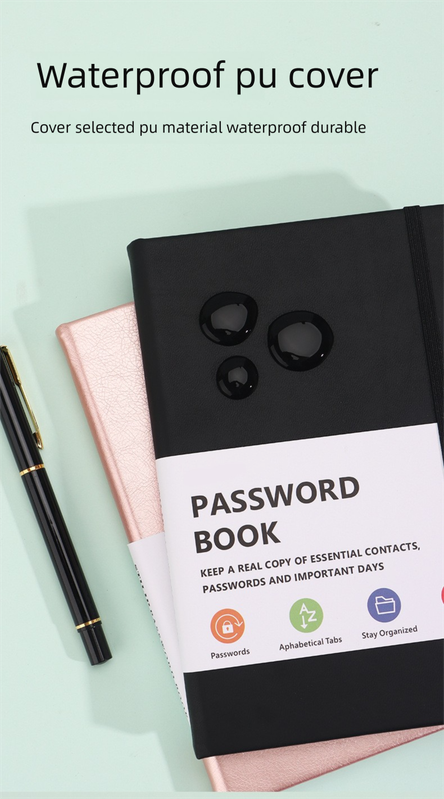 Rose Gold Password Book with Alphabetical Tabs B6 Hardcover Internet Address Logbook & Password Organizer with Pen Loop Elastic Band and Inner Pocket