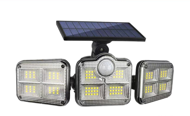 Solar Security Lights Outdoor Motion Sensor 122 LED - 3 Adjustable Heads Flood Light with Remote IP65 Waterproof for Garden & Garage