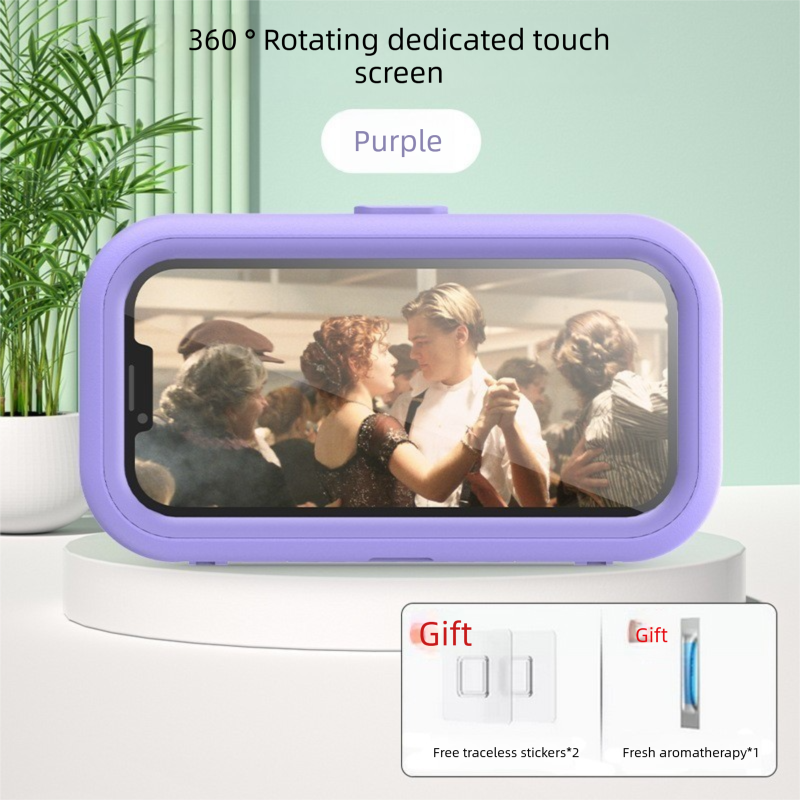 Waterproof Shower Phone Holder Wall Mount with Aromatherapy - 360° Rotating & Retractable Anti-Fog Case - Drill-Free Bathroom & Kitchen Mobile Stand - Purple