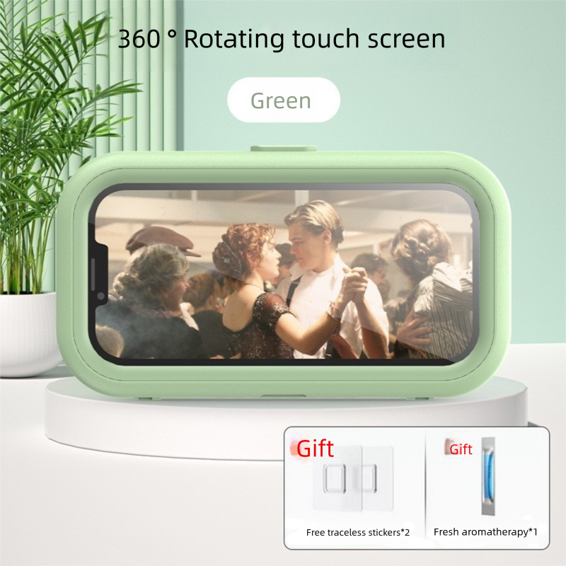 Waterproof Shower Phone Holder Wall Mount with Aromatherapy - 360° Rotating & Retractable Anti-Fog Case - Drill-Free Bathroom & Kitchen Mobile Stand - Green
