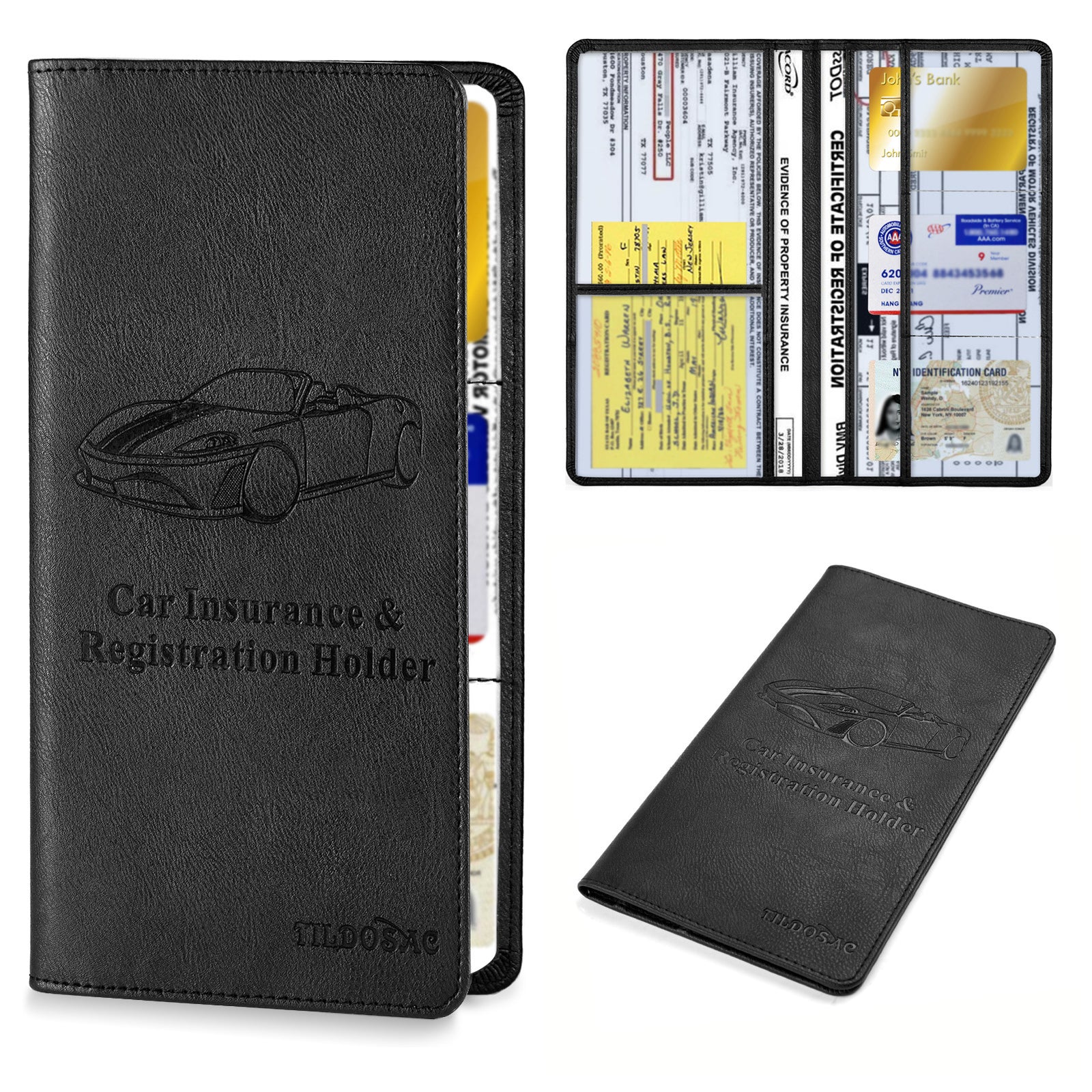 Car Registration and Insurance Holder Gold Glitter - Luxury Bling Vehicle Document Wallet - Slim Glove Box Organiser for Rego Papers, Logbook & ID Cards - Sparkle PU Leather