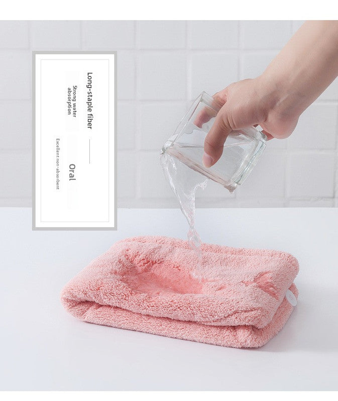 Soft Microfibre Hair Drying Towel Wrap - Super Absorbent Coral Fleece Turban with Secure Button - Quick Dry Bath Head Cap for Wet Hair & Spa - Crimson