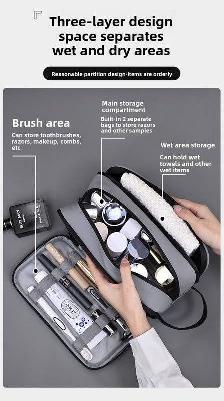 Large Waterproof Men's Toiletry Bag 3-Layer Travel Dopp Kit with Wet Dry Separation Portable Shower Organiser for Gym Business & Holiday Grey