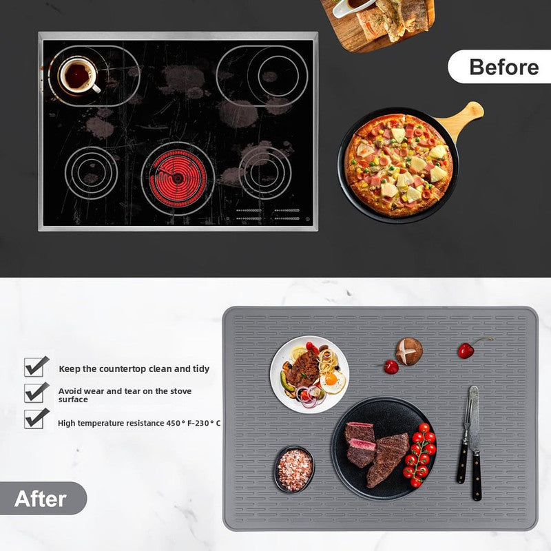 Silicone Stove Top Cover 71x50x0.2cm Heat Resistant Electric Cooktop Protector Mat for Kitchen Benchtop and Laundry Dark gray
