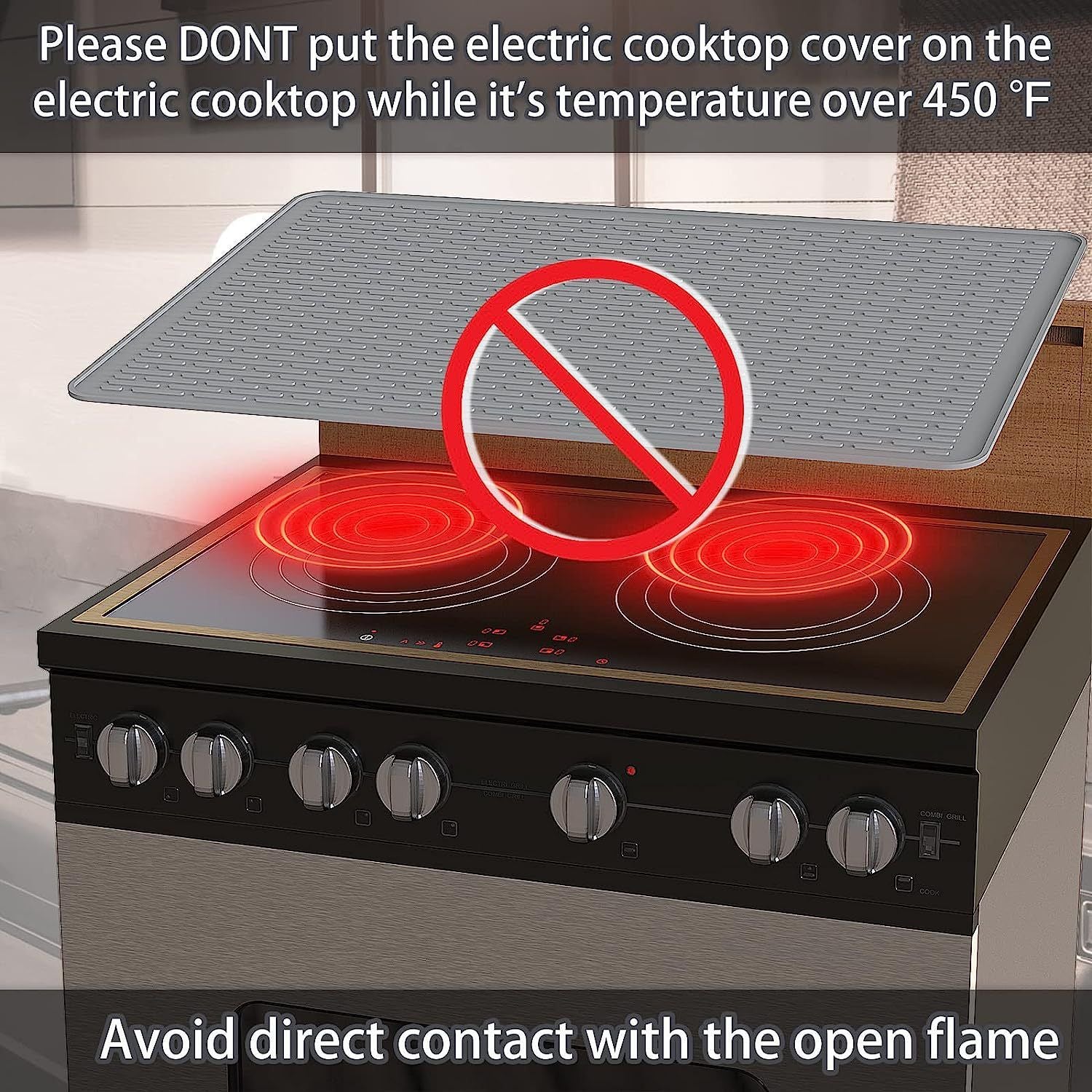 Silicone Stove Top Cover 76x53x0.25cm Heat Resistant Electric Cooktop Protector Mat for Kitchen Benchtop and Laundry Dark gray