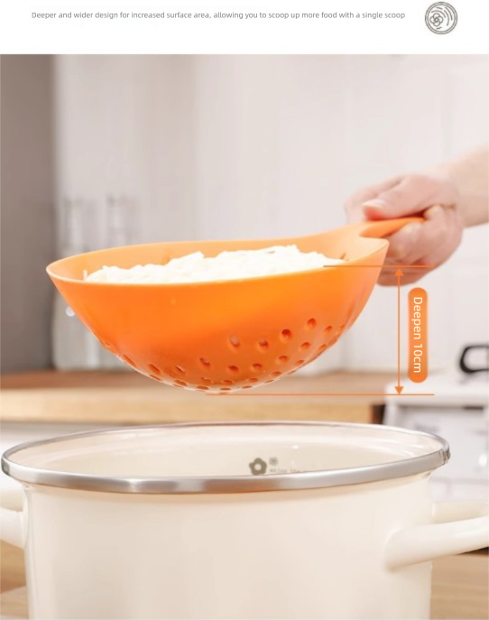 2 Pack Large Skimmer Slotted Spoon Colander Scoop - Long Handle Heat Resistant Food Strainer for Pasta, Noodles & Dumplings - White & Orange