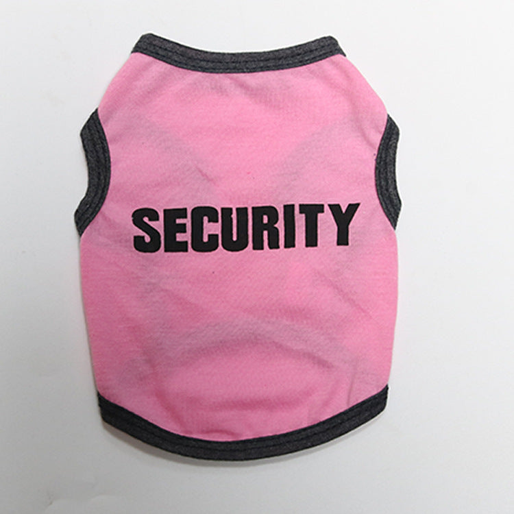 2 Pack Cotton Pet Vest "Security" Print - Black with Yellow & Pink with Black Trim - Breathable Summer Dog Tank Top Size XL (Chest 56cm) for Small Breeds
