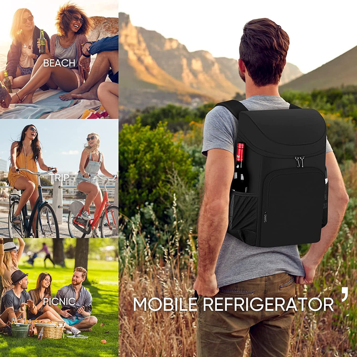 Large 45 Can Insulated Cooler Backpack for Picnic, Beach, and Camping in Australia - 36H Cooling, Waterproof Oxford Cloth, Gray