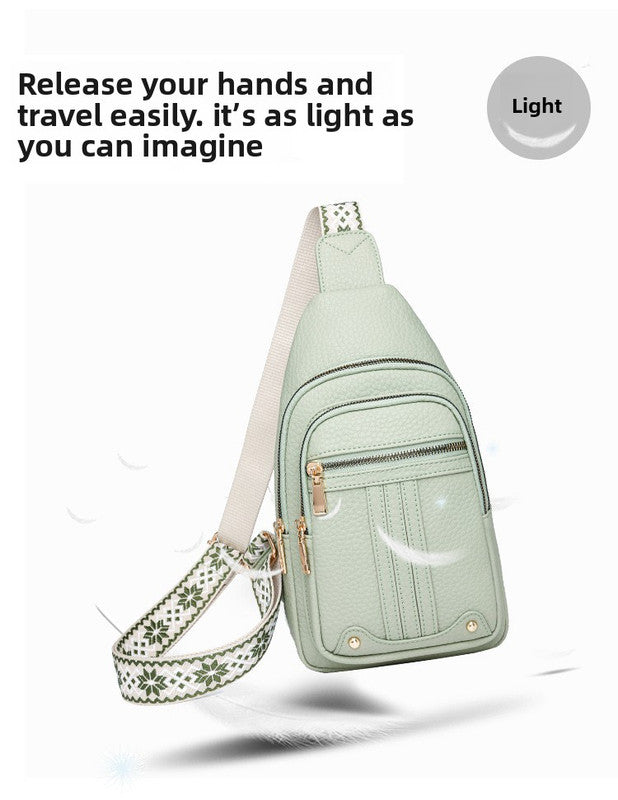 Women's Soft PU Leather Sling Bag Crossbody Chest Purse with Adjustable Boho Strap - Lightweight Multi-Pocket Shoulder Daypack for Travel & Daily Use - Khaki