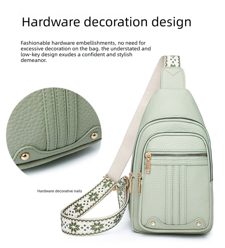 Women's Soft PU Leather Sling Bag Crossbody Chest Purse with Adjustable Boho Strap - Lightweight Multi-Pocket Shoulder Daypack for Travel & Daily Use - Light green