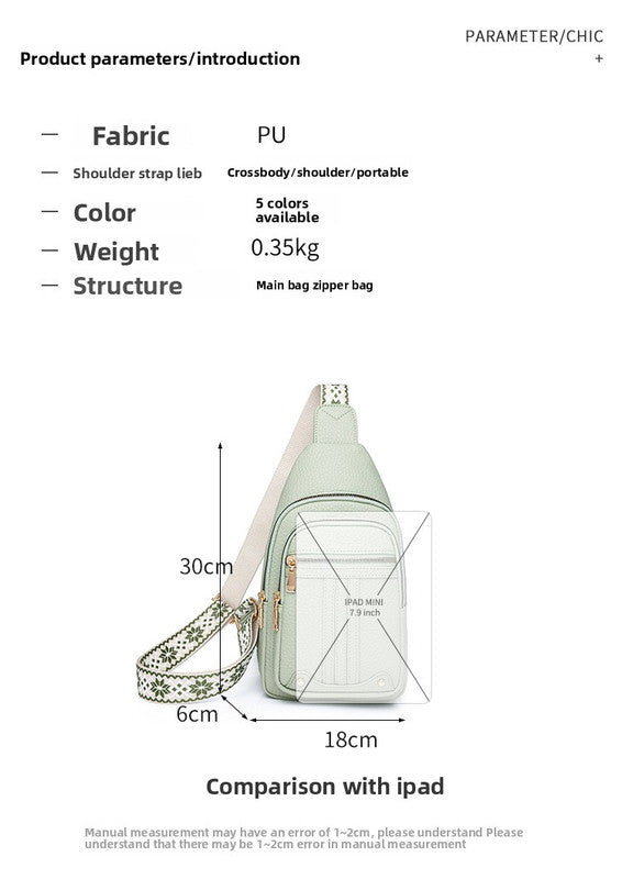 Women's Soft PU Leather Sling Bag Crossbody Chest Purse with Adjustable Boho Strap - Lightweight Multi-Pocket Shoulder Daypack for Travel & Daily Use - Light green