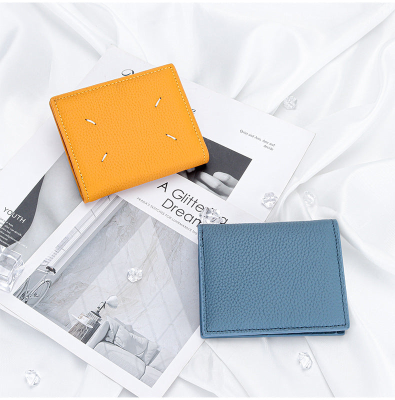 Women's Genuine Leather Bi-fold Wallet - Slim Short Purse with Coin Pocket & RFID Blocking - Soft Cowhide Minimalist Card Holder - Yellow